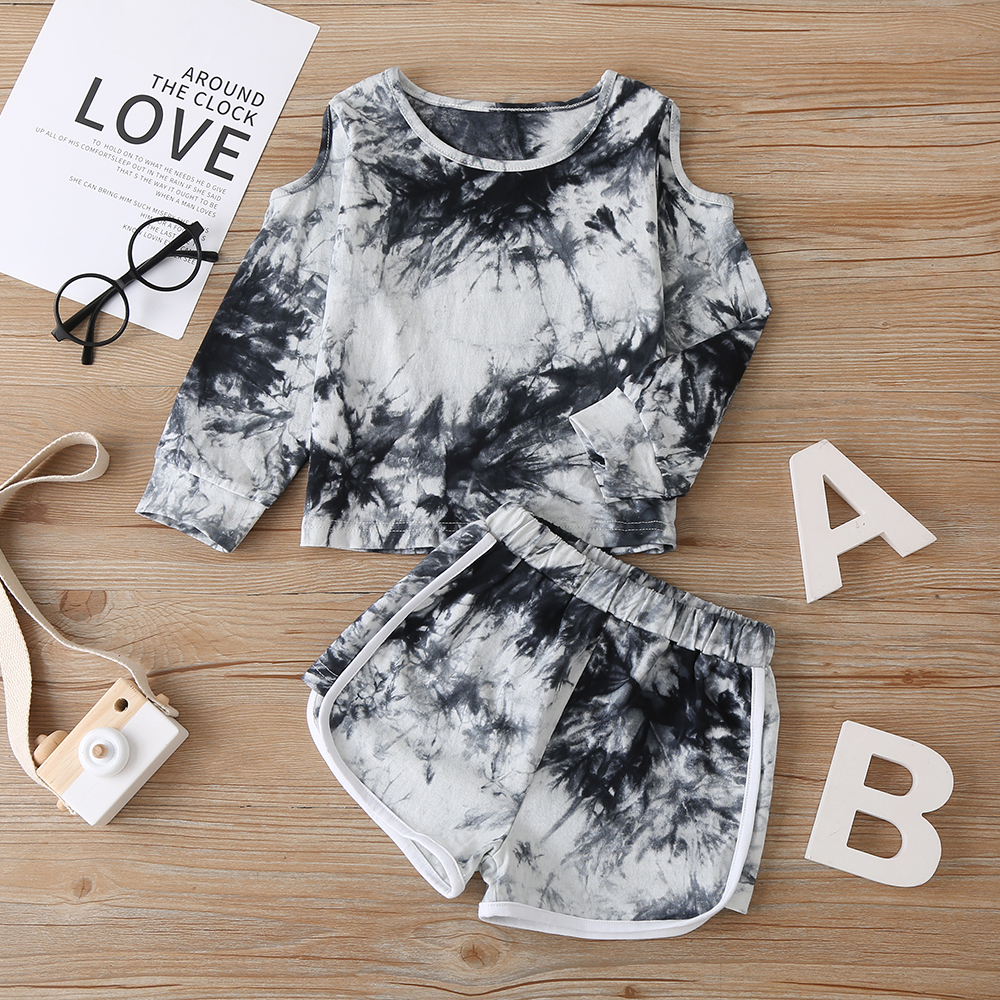 

2-piece Baby / Toddler Tie-dye Off-shoulder Top and Shorts Set