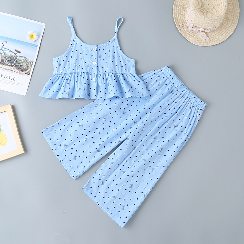 

2pcs Toddler Girl Cotton Sling Heart Pants suit casual Toddler's Sets