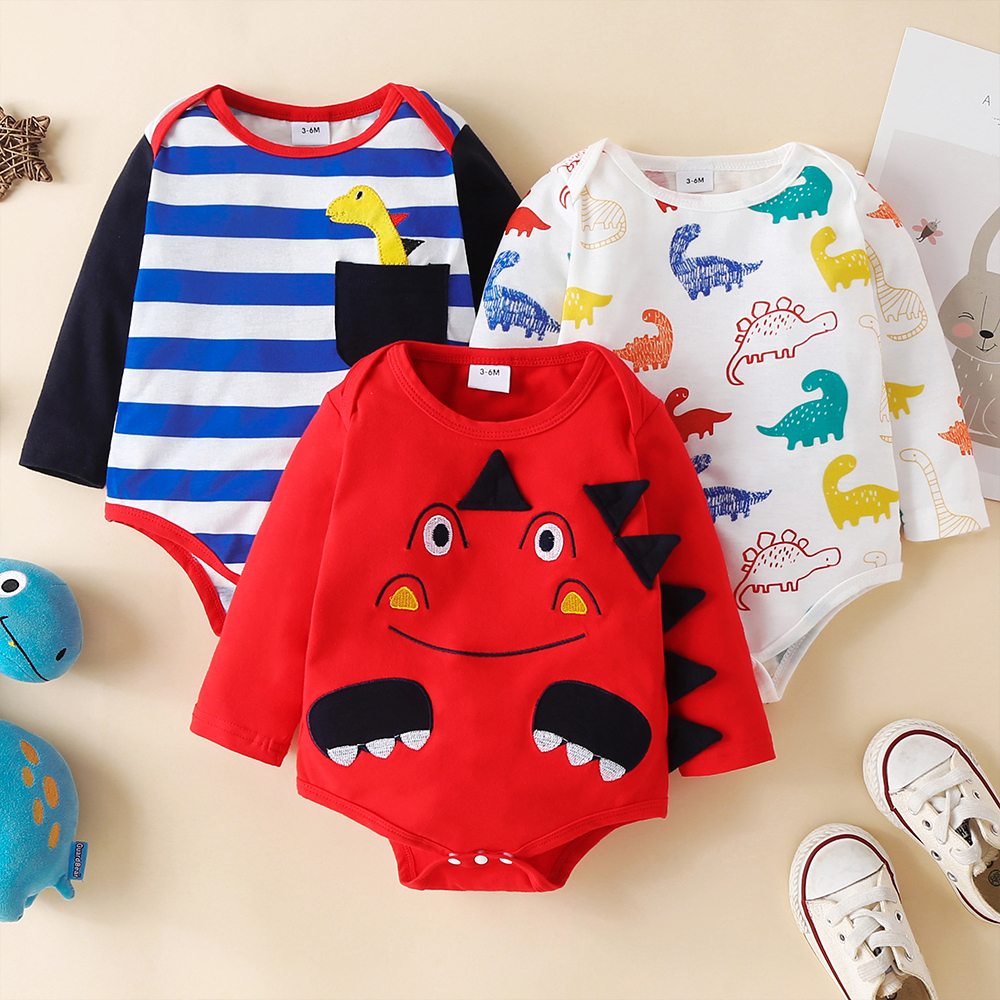 

Baby Boy Cartoon Dinosaur Pattern Long-sleeve Romper