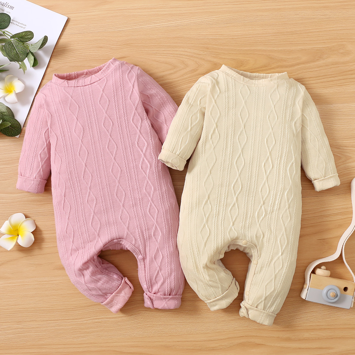 

Baby Boy/Girl Solid Cable Knit Long-sleeve Jumpsuit
