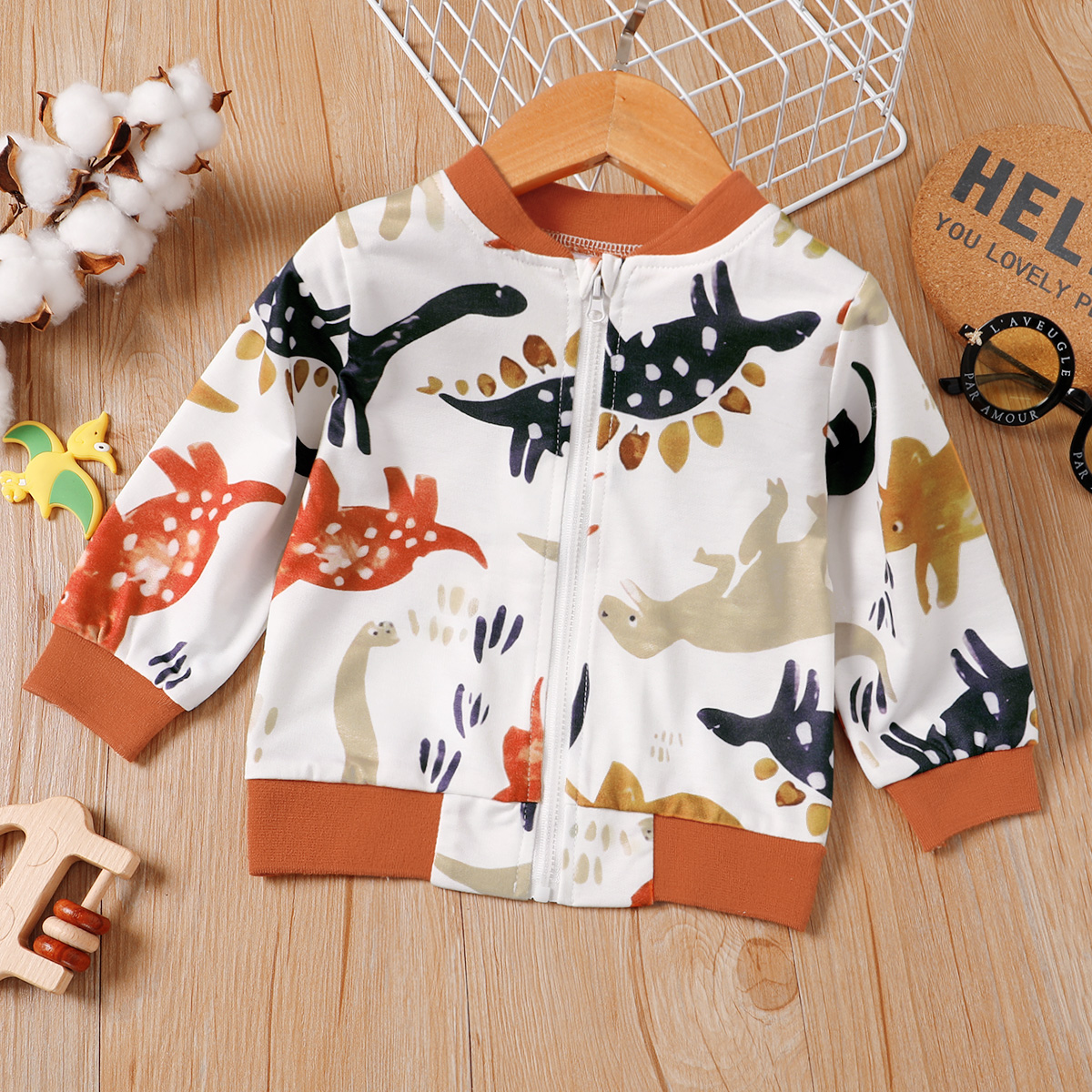 

Baby Boy All Over Dinosaur Print Long-sleeve Zip Jacket