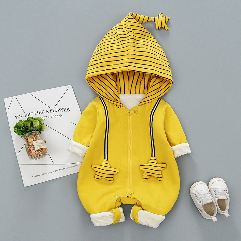 

2019 Baby / Toddler Yellow Striped 3D Star Hooded Jumpsuit