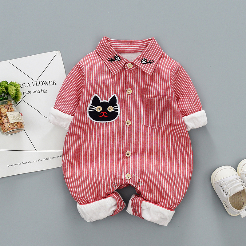 

2019 Baby / Toddler Embroidered Cat Lapel Collar Jumpsuit