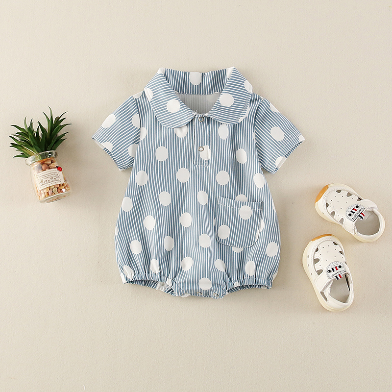 

Baby / Toddler Lapel Collar Dotted Striped Bodysuit