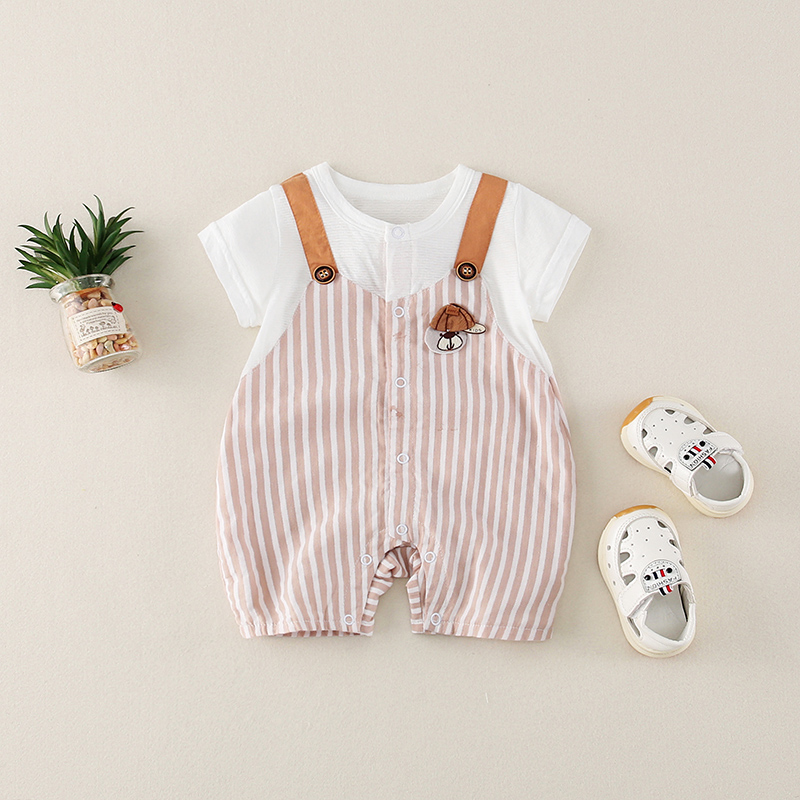 

Baby / Toddler Embroidered Bear Suspender Striped Bodysuit