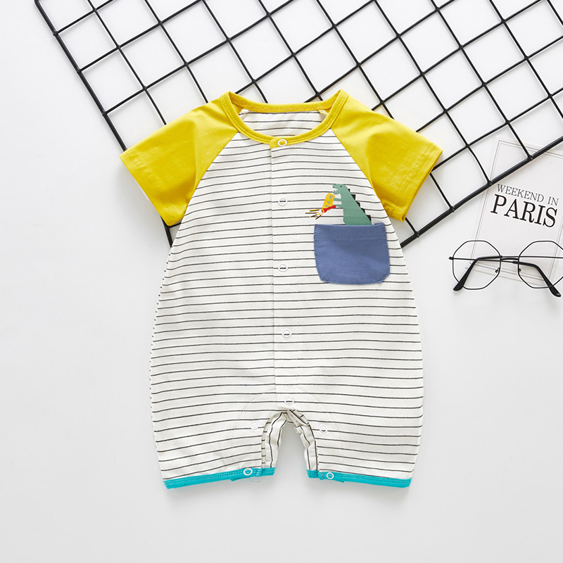 

Baby Boys Striped Dinosaur Print Romper