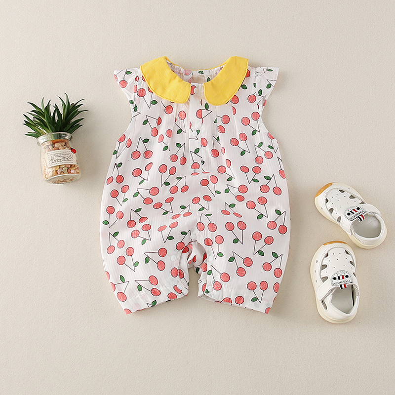 

Baby Girls Cherry Print Polo Collar Romper