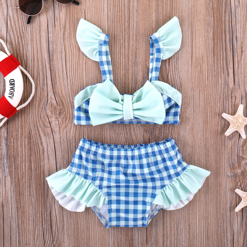 

2-piece Cute Plaid Bow Swimsuit Set for Toddler Girl