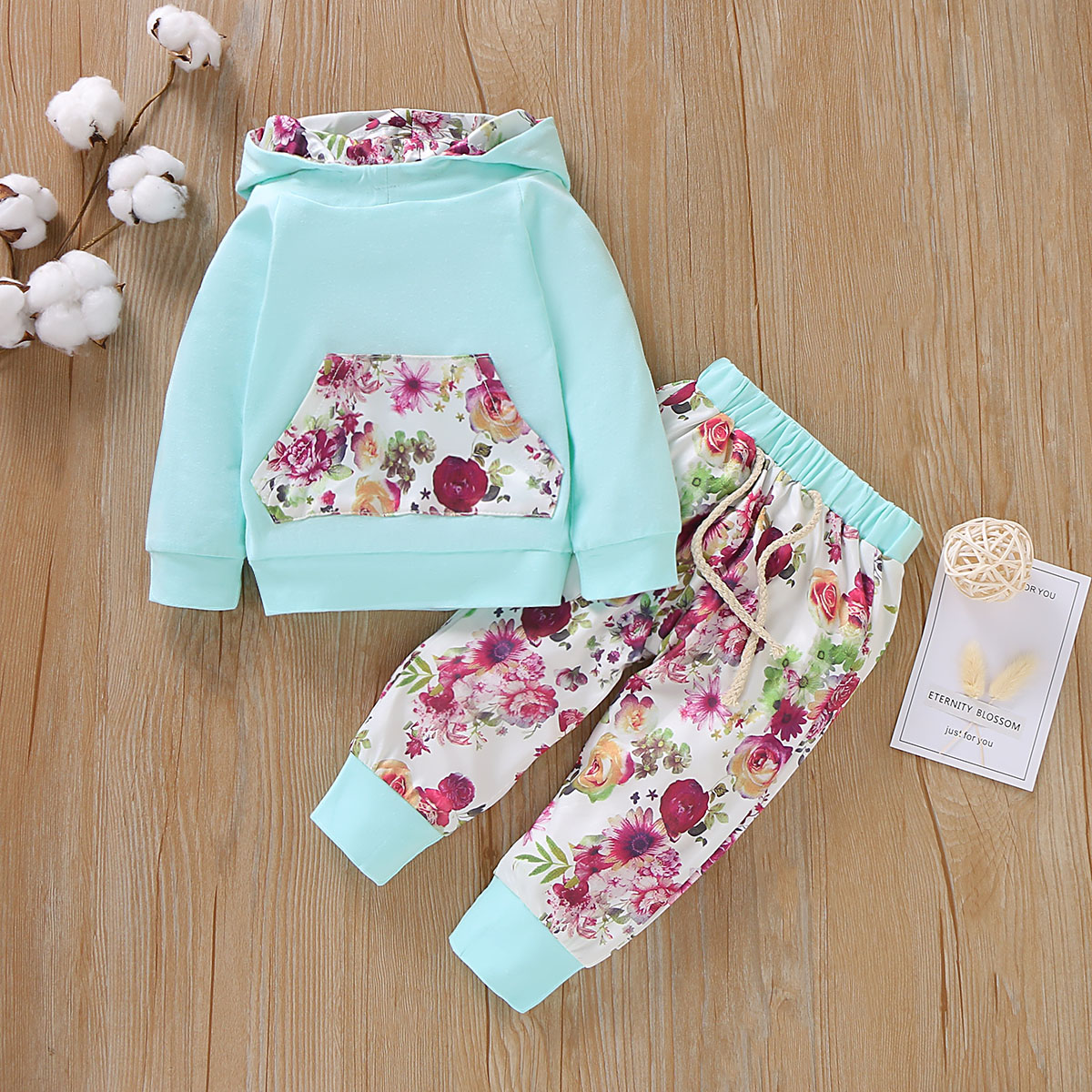 

Baby Girl's Floral Hooded Long-sleeve Top and Pants Set
