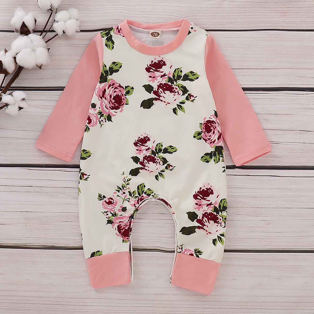 

Fresh Floral Long-sleeve Jumpsuit in Pink for Baby Girl