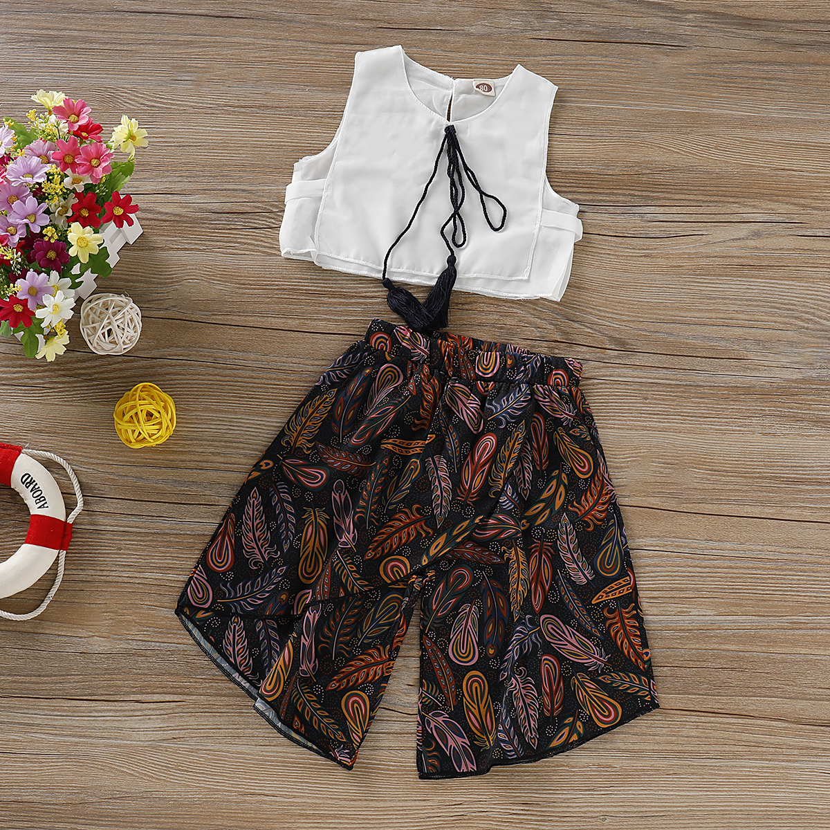 

Baby / Toddler Crop Tank and Ethnic Feather Loose Pants Set