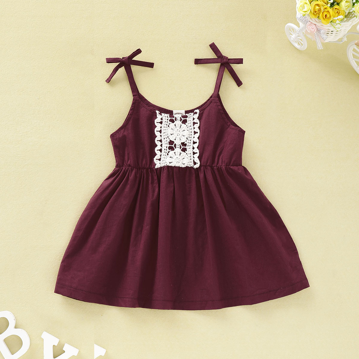 

Baby / Toddler Casual Solid Lace Ruffled Sleeveless Slip Dress