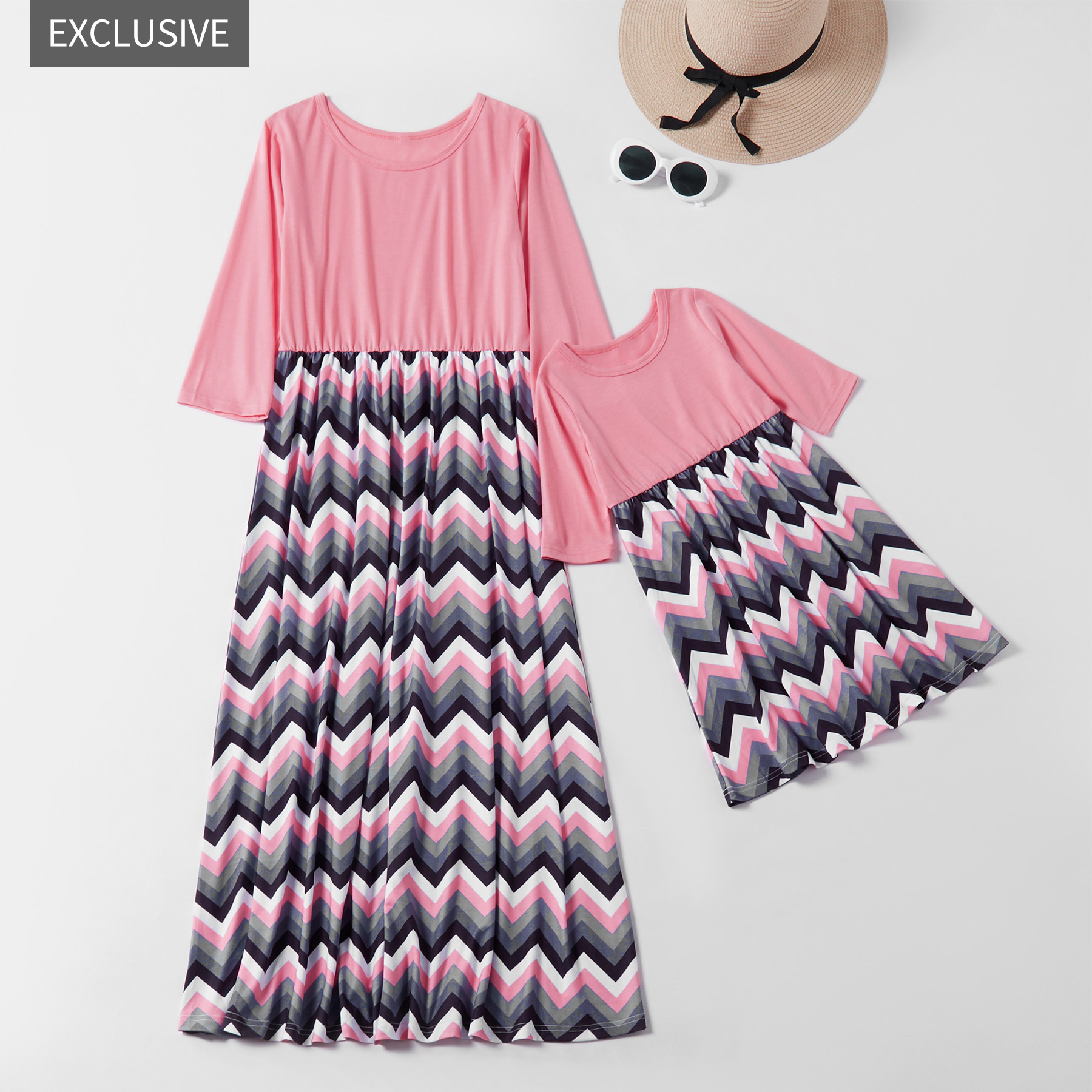 

Mosaic Family Matching Mommy and Me Color Block Ripple Dresses for Mom - Girl