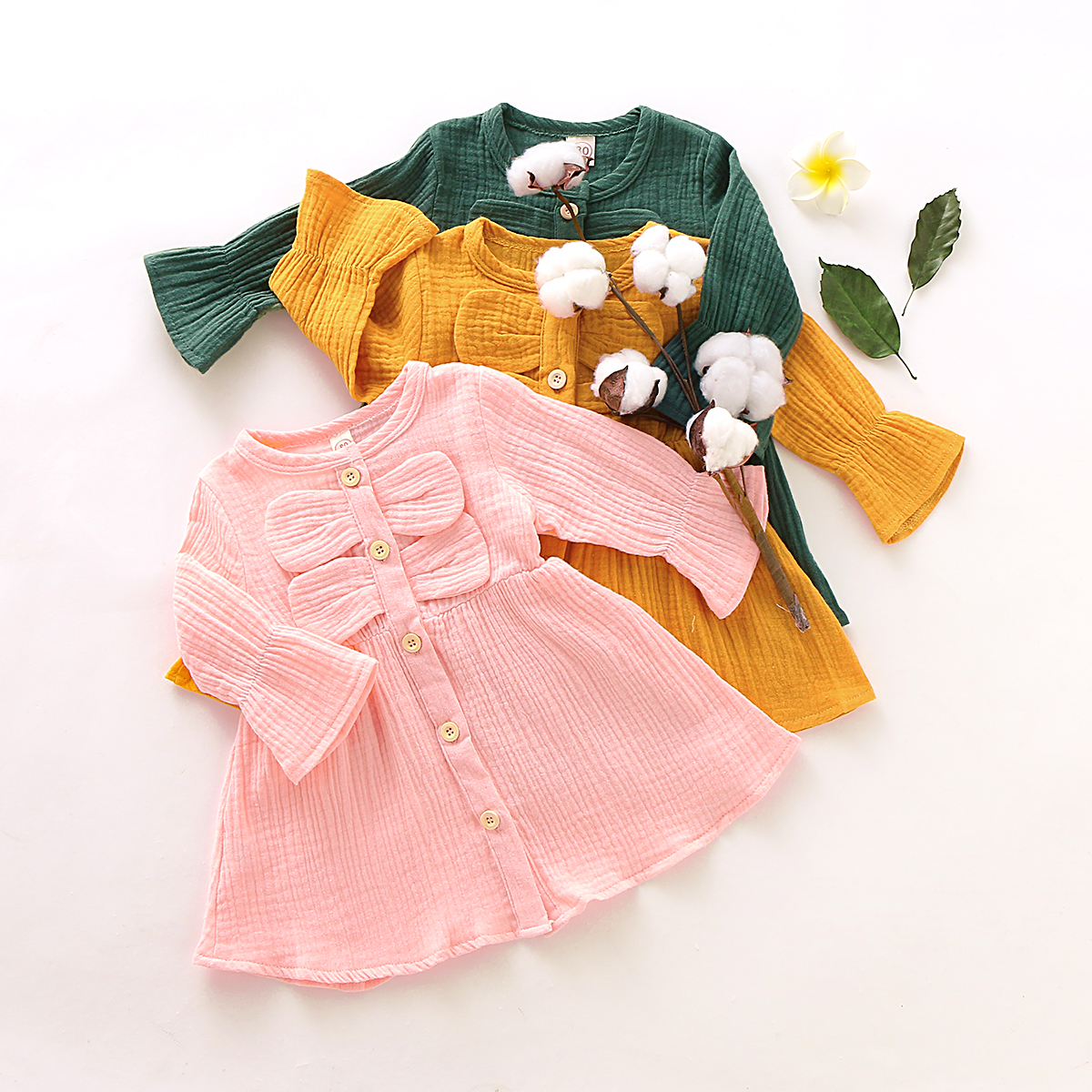 

Baby / Toddler Casual Solid Bowknot Long-sleeve Dress