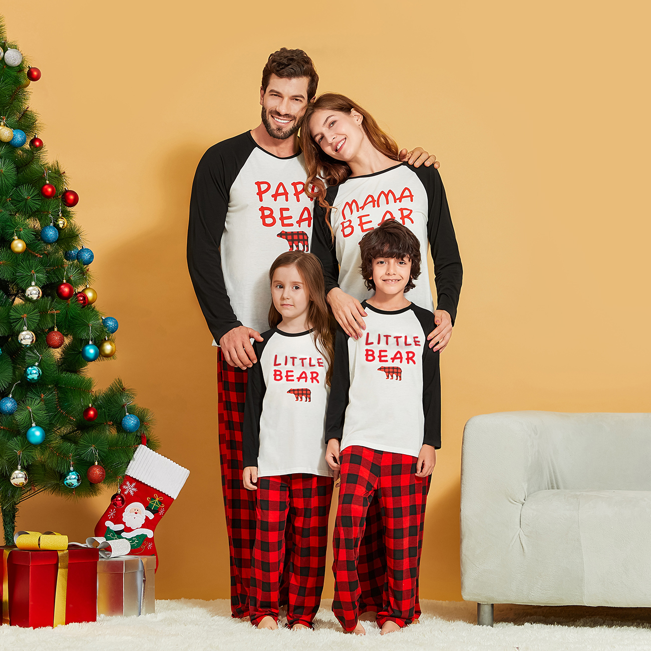 

Family Bear Plaid Christmas Matching Pajamas Sets (Flame Resistant)