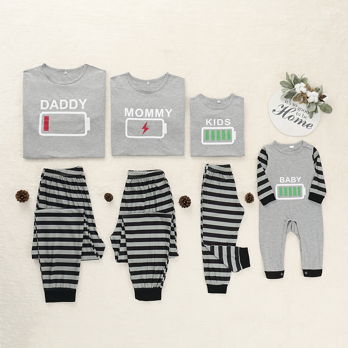 

Battery Print Striped Christmas Family Matching Pajamas Set