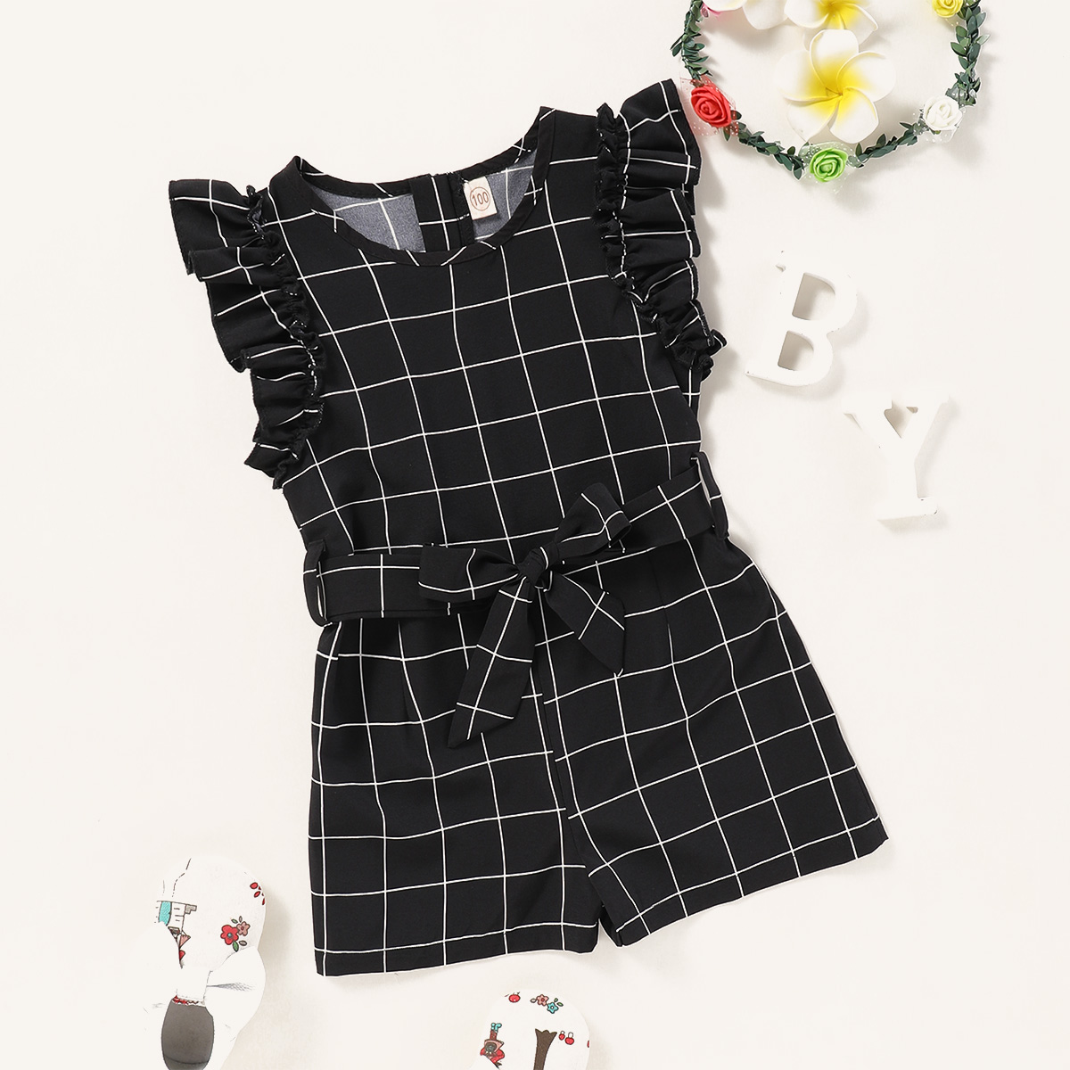 

Toddler Girl Solid Plaid Jumpsuit