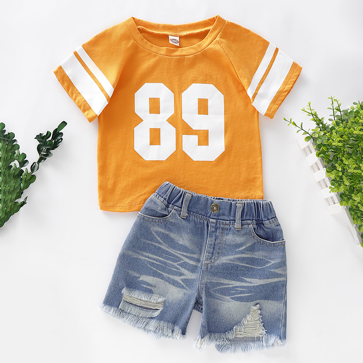 

2-piece Baby / Toddler Number Tee and Denim Shorts Set