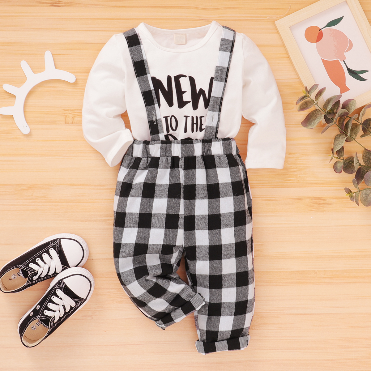 

Baby Boy Plaid Letter Baby's Sets