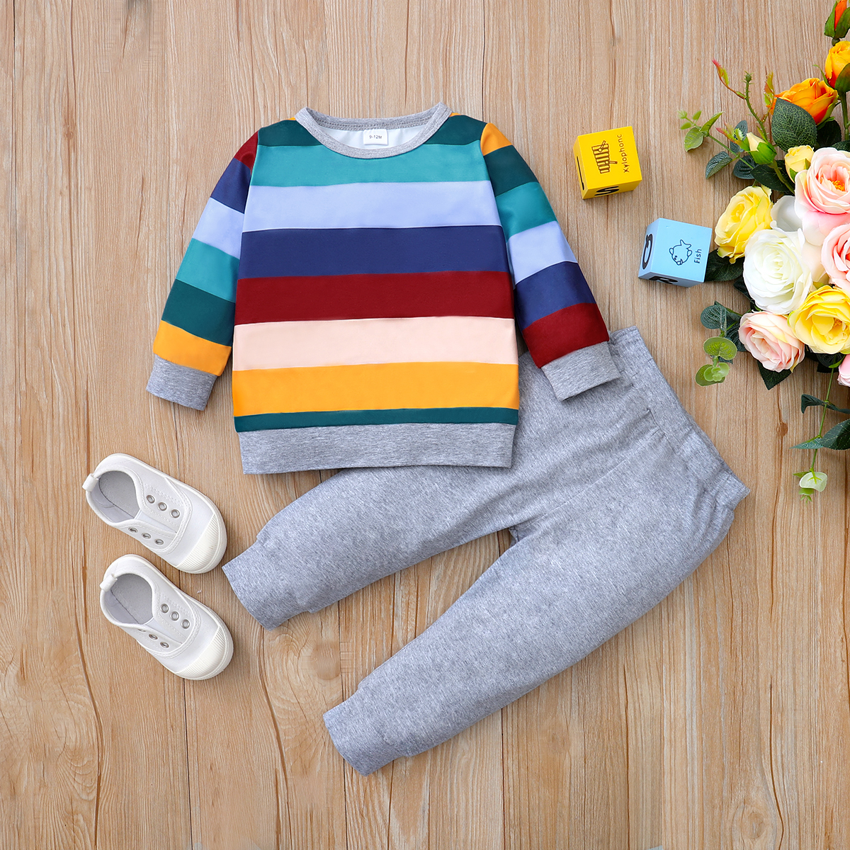 

2pcs Baby Boy Long-sleeve Cotton Street style Stripes Baby's Sets