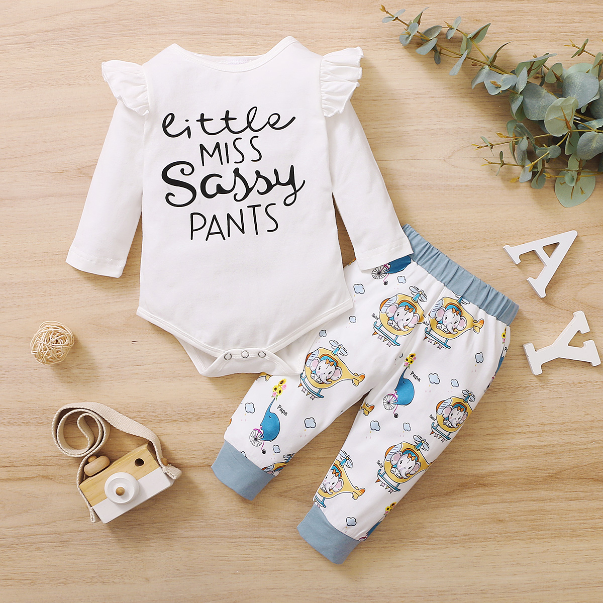 

2pcs Baby Girl casual Animal & Elephant Baby's Sets Romper Cotton Fashion Long Sleeve Infant Clothing Outfits