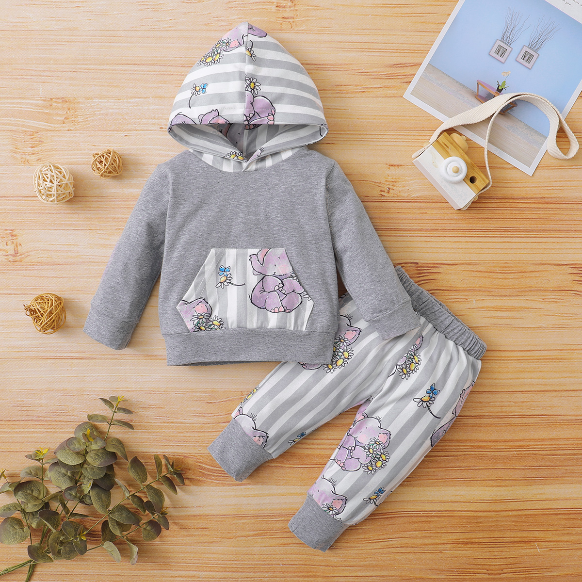 

2pcs Baby Unisex casual Animal & Elephant Baby's Sets Hooded Cotton Fashion Long Sleeve Infant Clothing Outfits