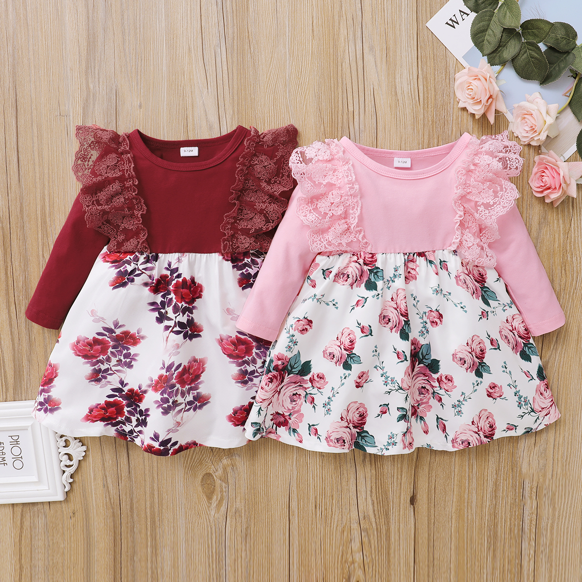 

1pc Baby Girl Floral Long-sleeve Cotton Sweet Dress