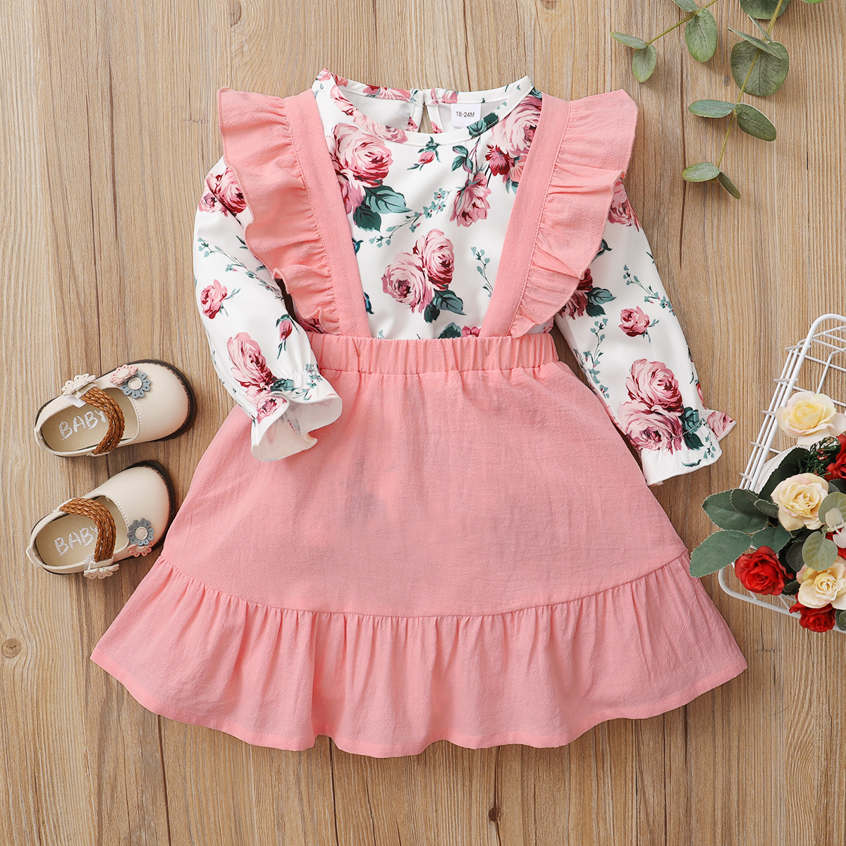 

2-piece Baby / Toddler Floral Top and Strap Skirt Set