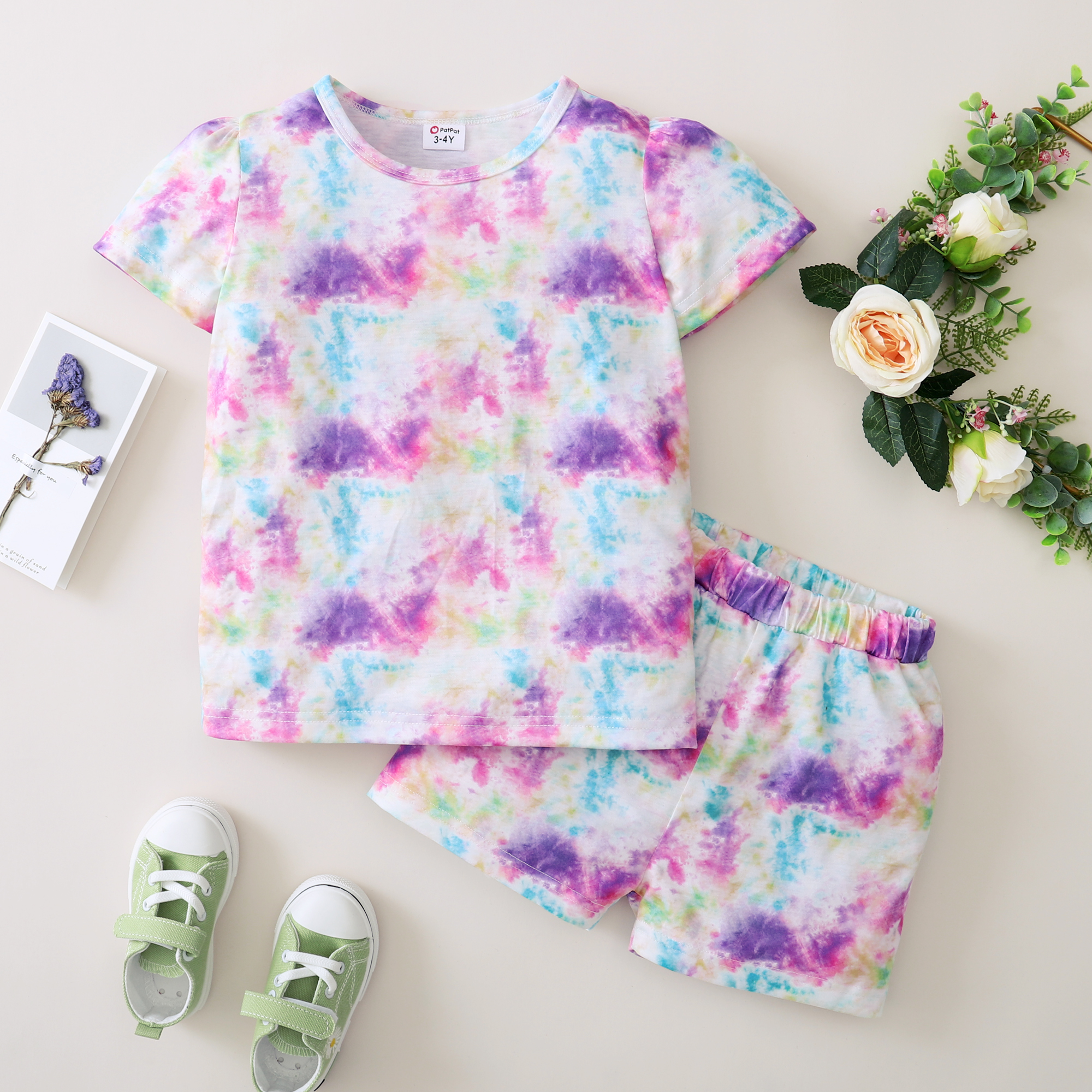 

2pcs Toddler Unisex Tie Dye Top and Shorts Sets