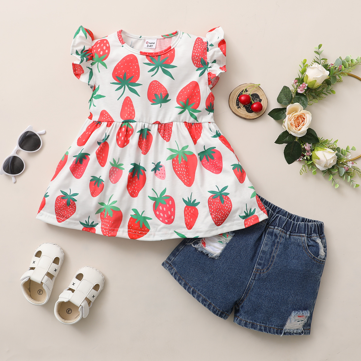 

2pcs Toddler Girl Strawberry Short-sleeve Shorts Sets