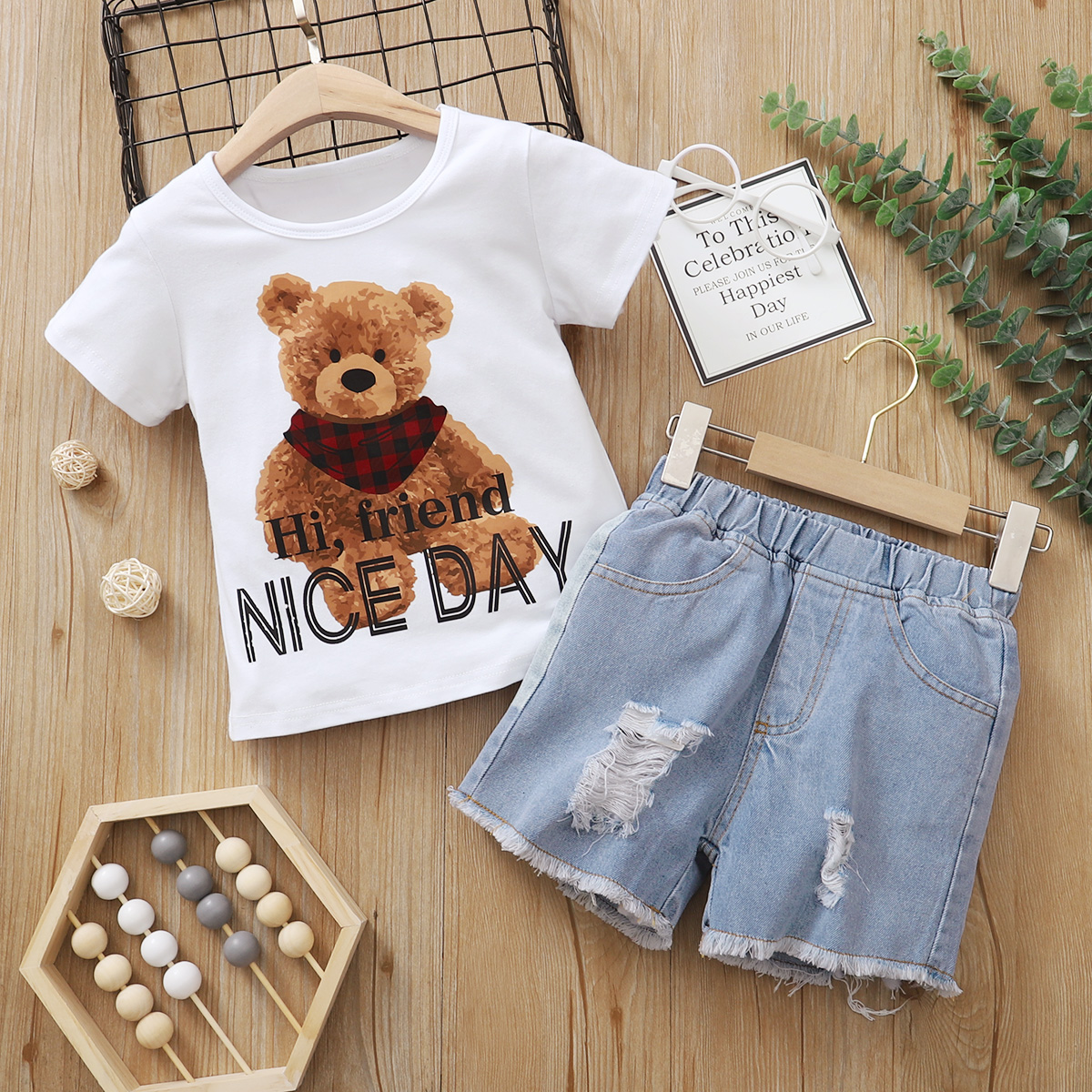 

Trendy Kid Girl Denim Shorts Set