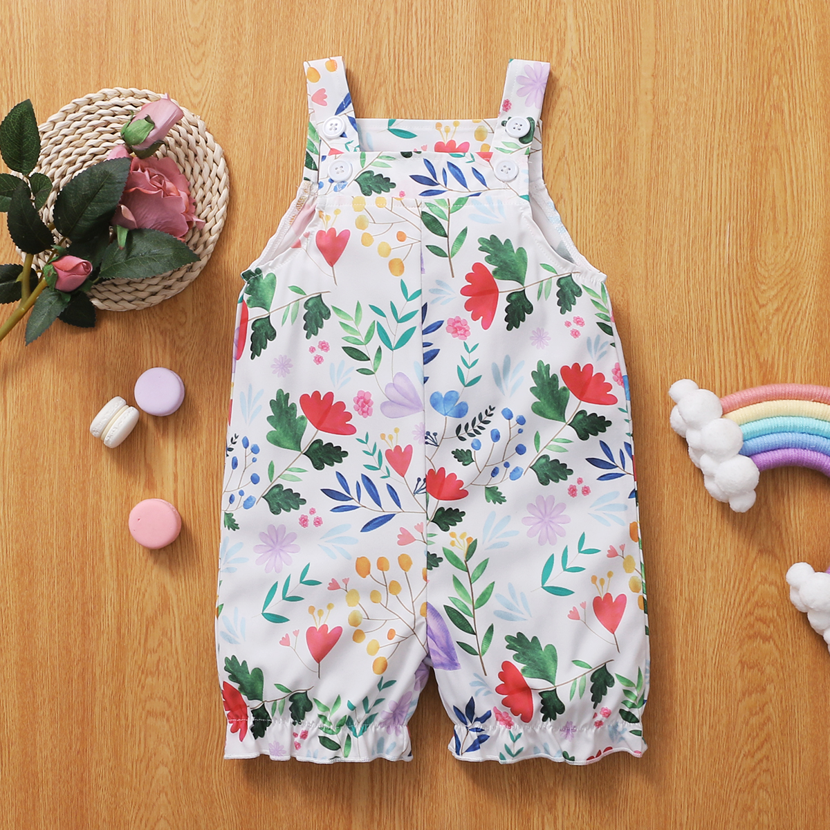 

Baby Girl Floral Print Sleeveless Straight Jumpsuit