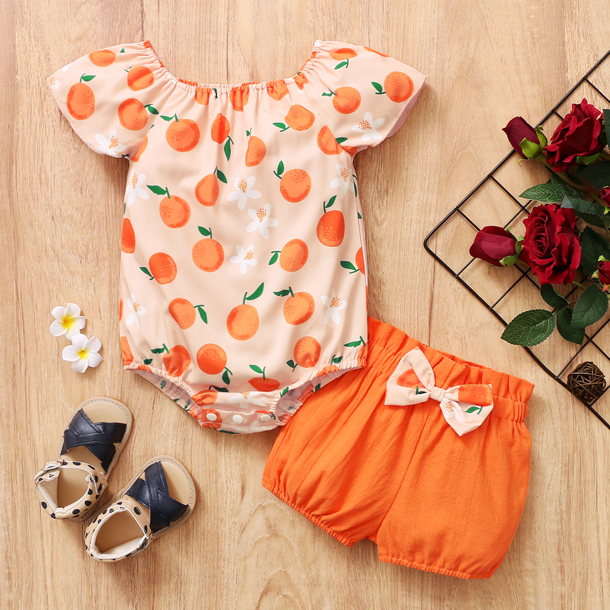 

2pcs Baby Girl Short-sleeve Cotton Vacation Fruit Baby's Sets