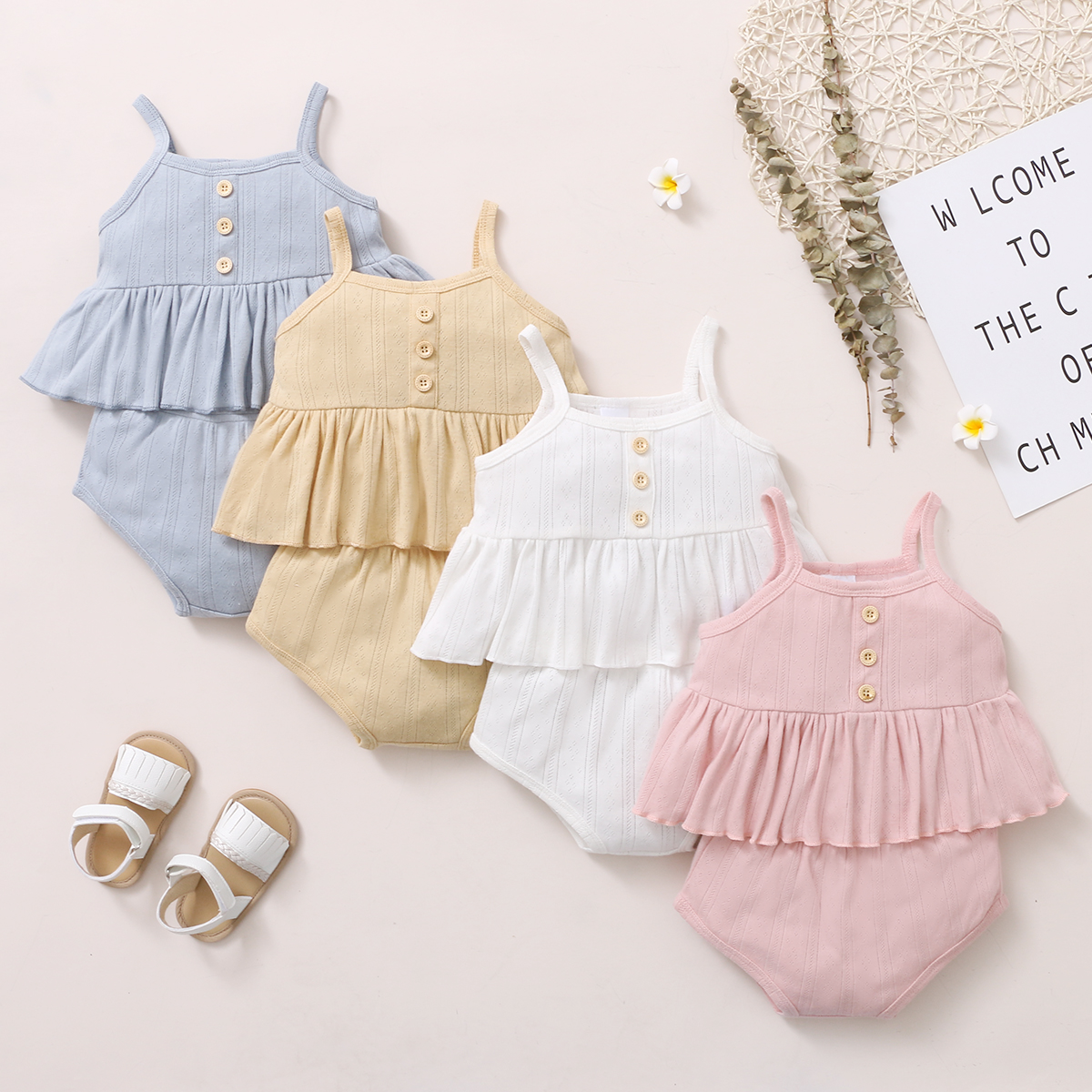 

2pcs Baby Girl Sling Cotton Sweet Baby's Sets