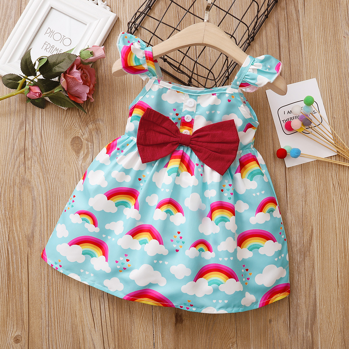 

1pc Baby Girl Sleeveless Rainbow casual Dress