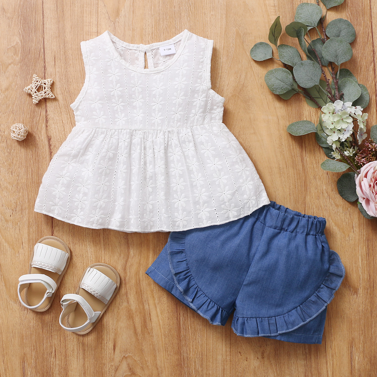 

2pcs Baby Girl Sleeveless casual Baby's Sets
