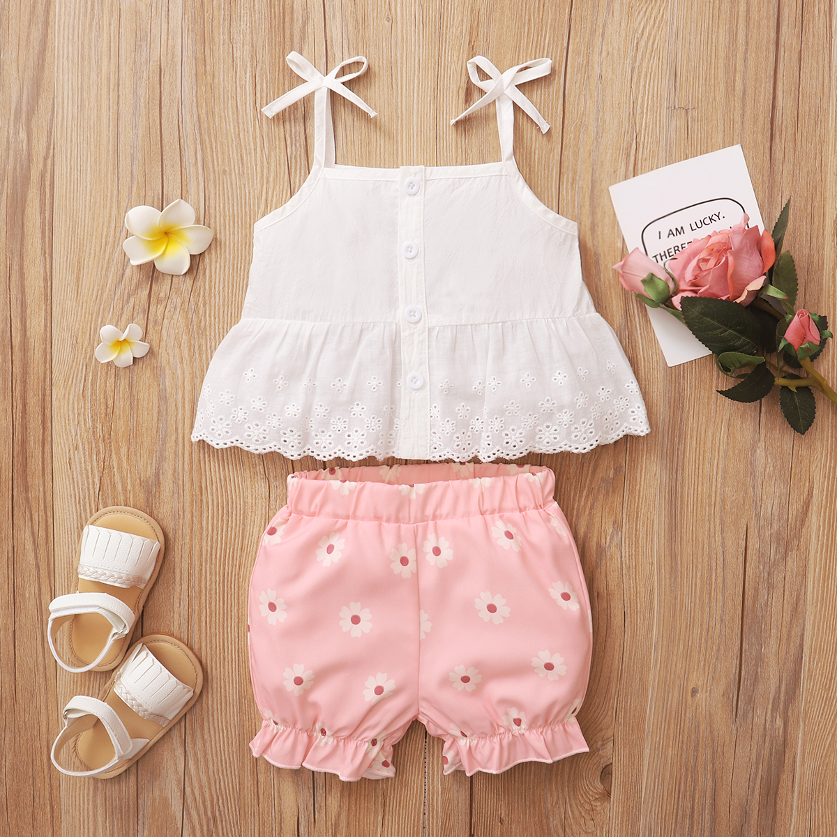 

2pcs Baby Girl Sling Sweet Floral Baby's Sets