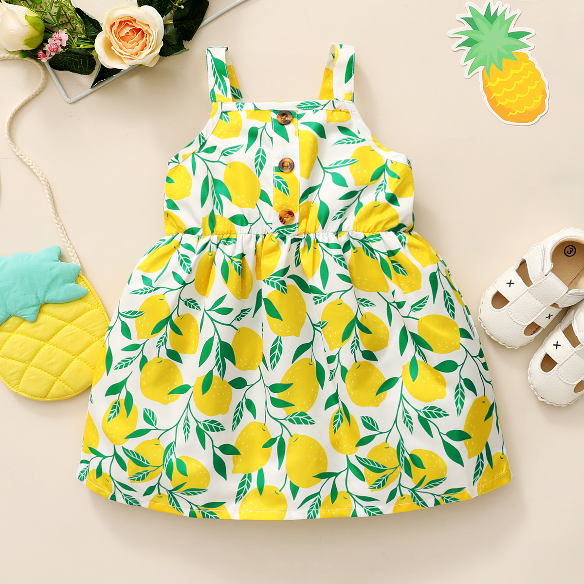 

1pcs Baby Girl Sleeveless Lemon Print Sweet Dress