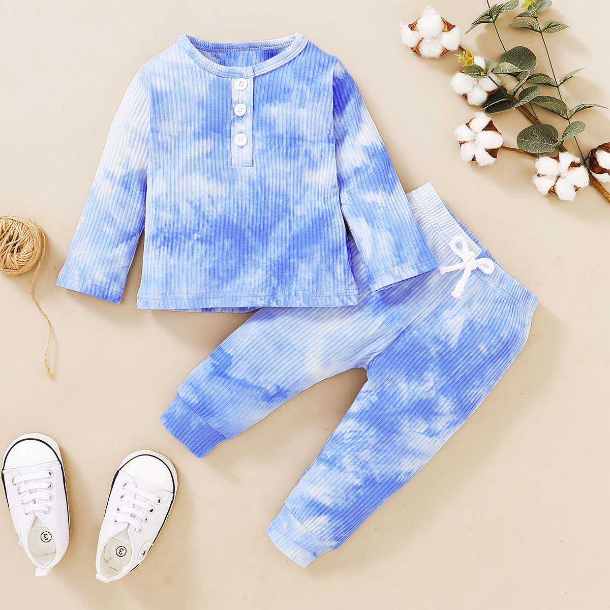 

2pcs Baby Unisex Sweet Tie dye Baby's Sets Long Sleeve Infant Clothing Outfits