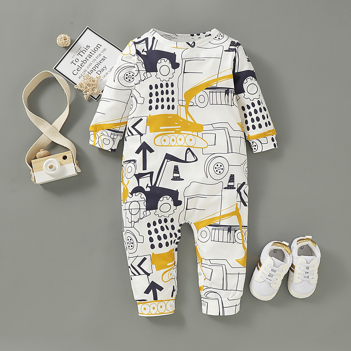 

Vehicle Allover Long-sleeve Baby Jumpsuit