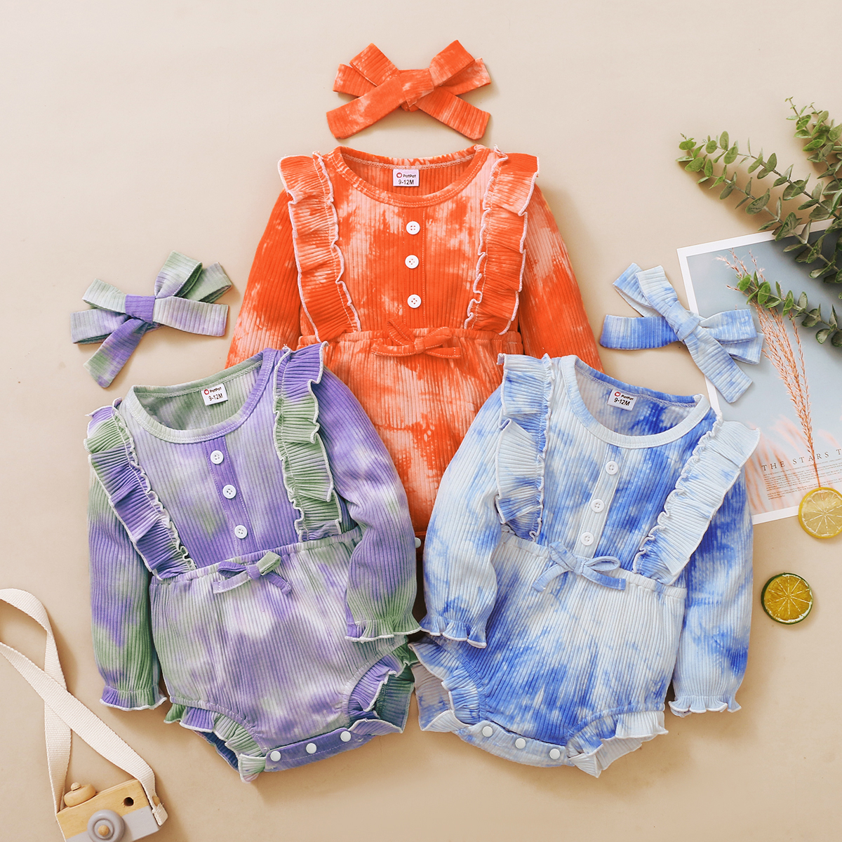 

1pc Baby Girl Long-sleeve Cotton casual Tie dye Rompers & Bodysuits
