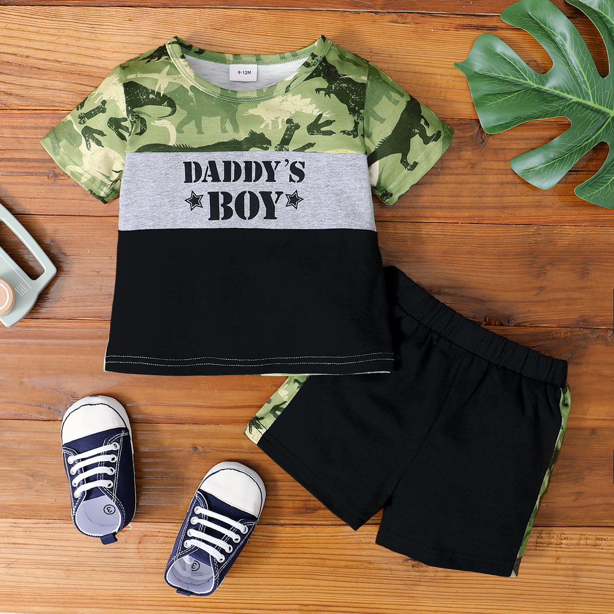 

1pc Baby Boy Short-sleeve Camouflage Color Block Baby Set