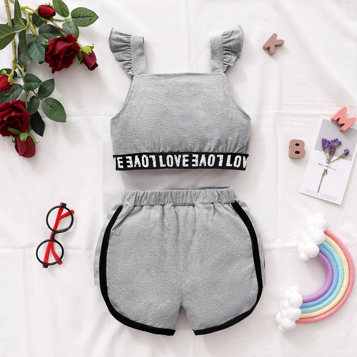 

Toddler Girl Cool Letter Print Tank Top And Shorts