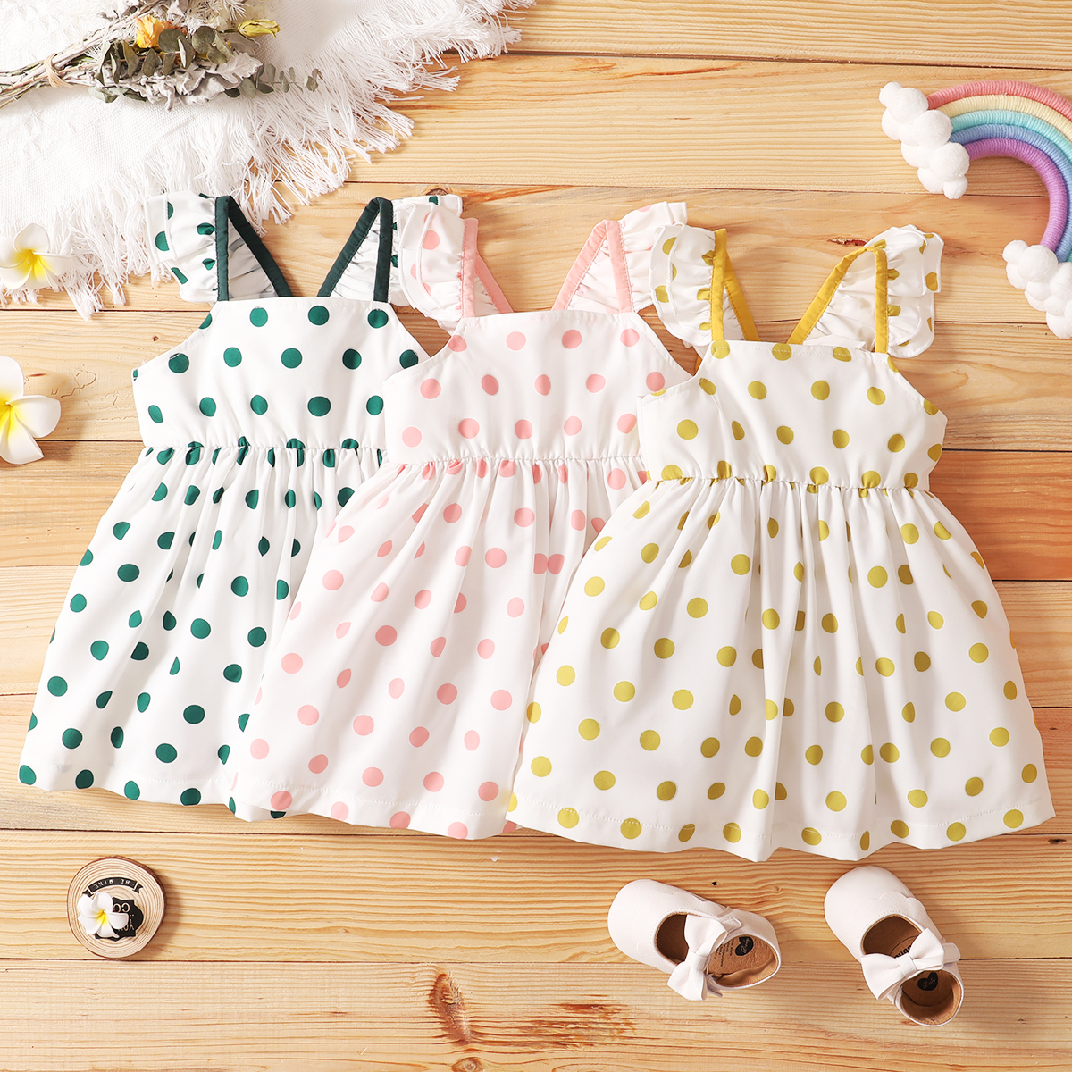 

1pc Polka Dots Print Flutter-sleeve Baby Dress