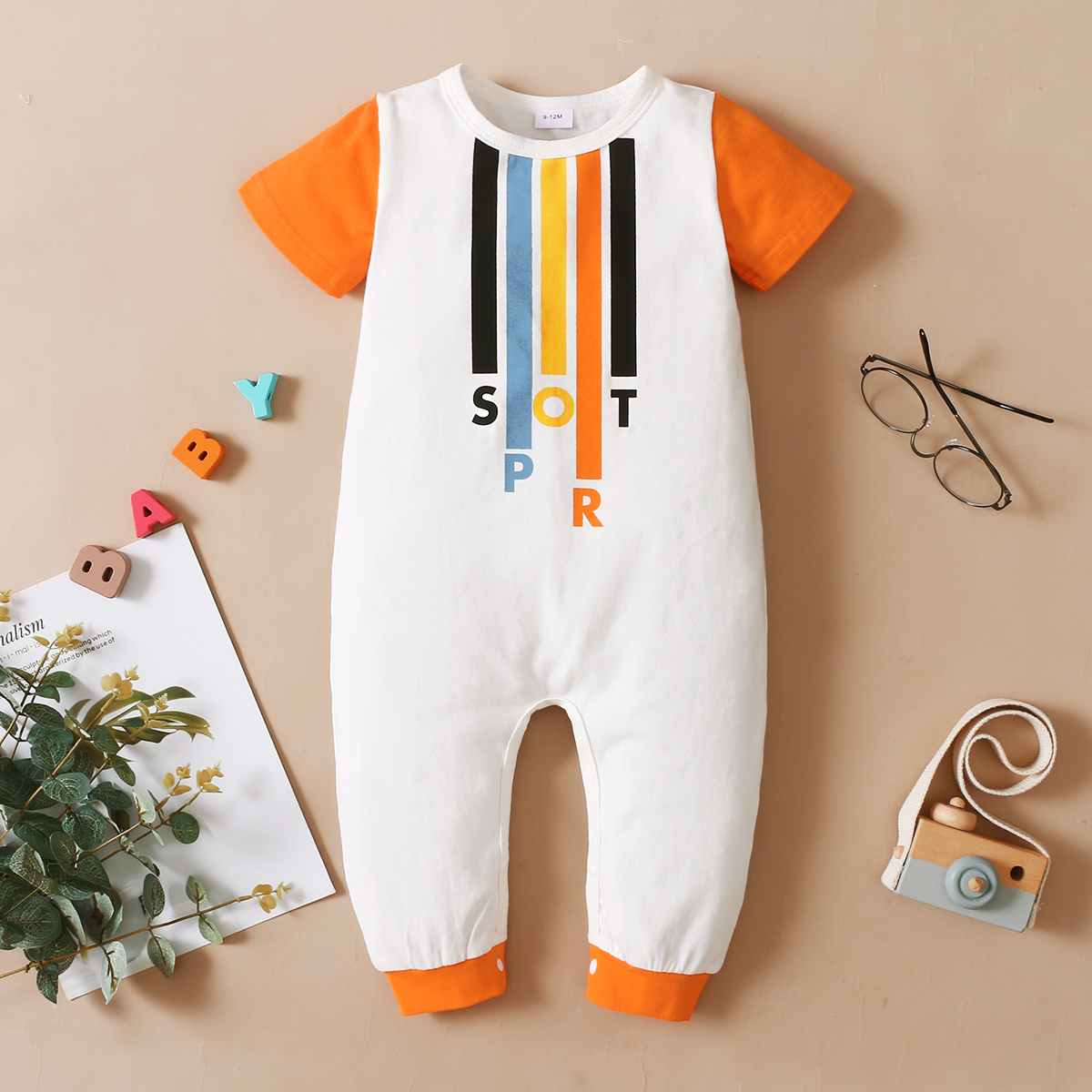 

Baby Short-sleeve Sport Letter Print Jumpsuit