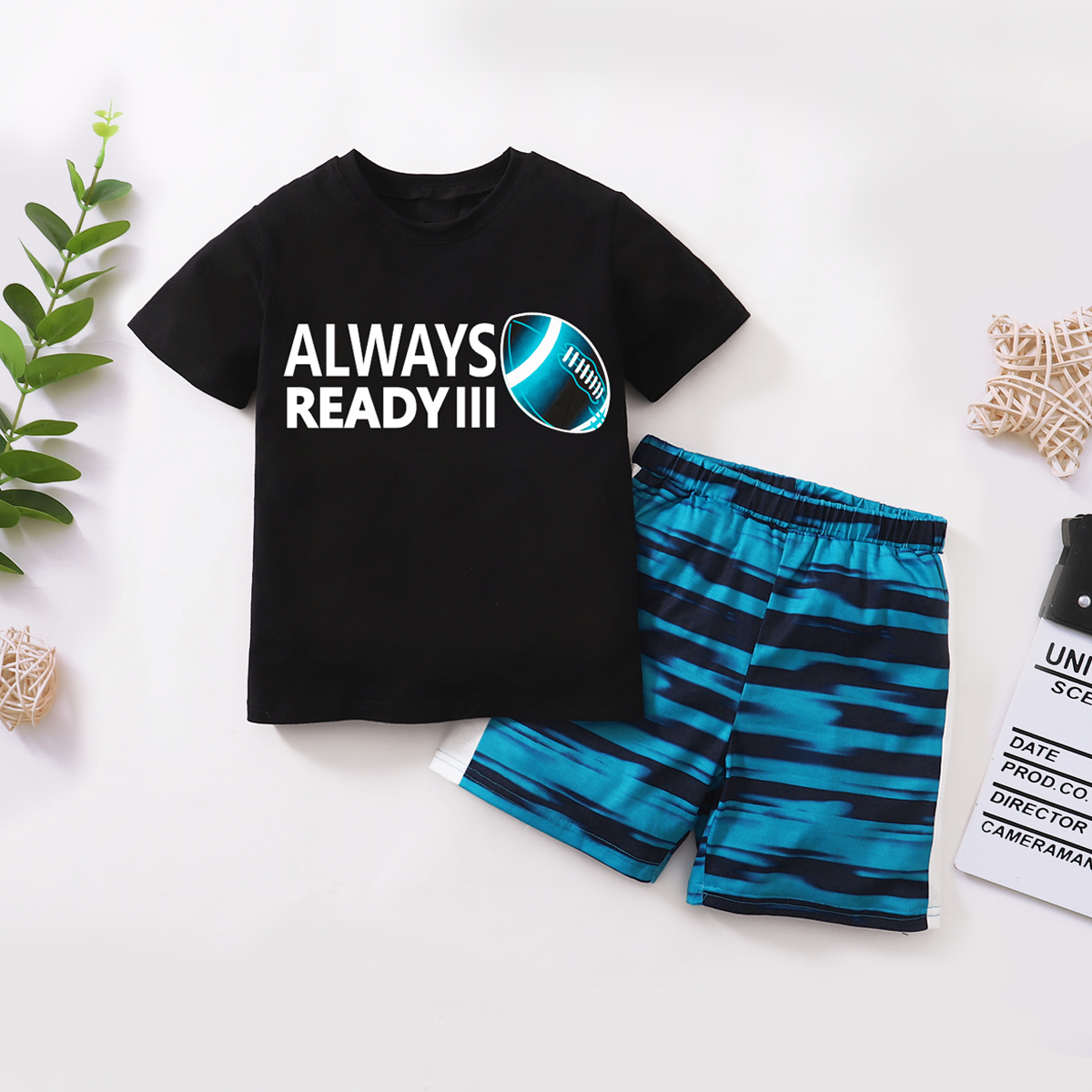 

Letter Print Top and Striped Shorts Athletic Set for Toddlers / Kids