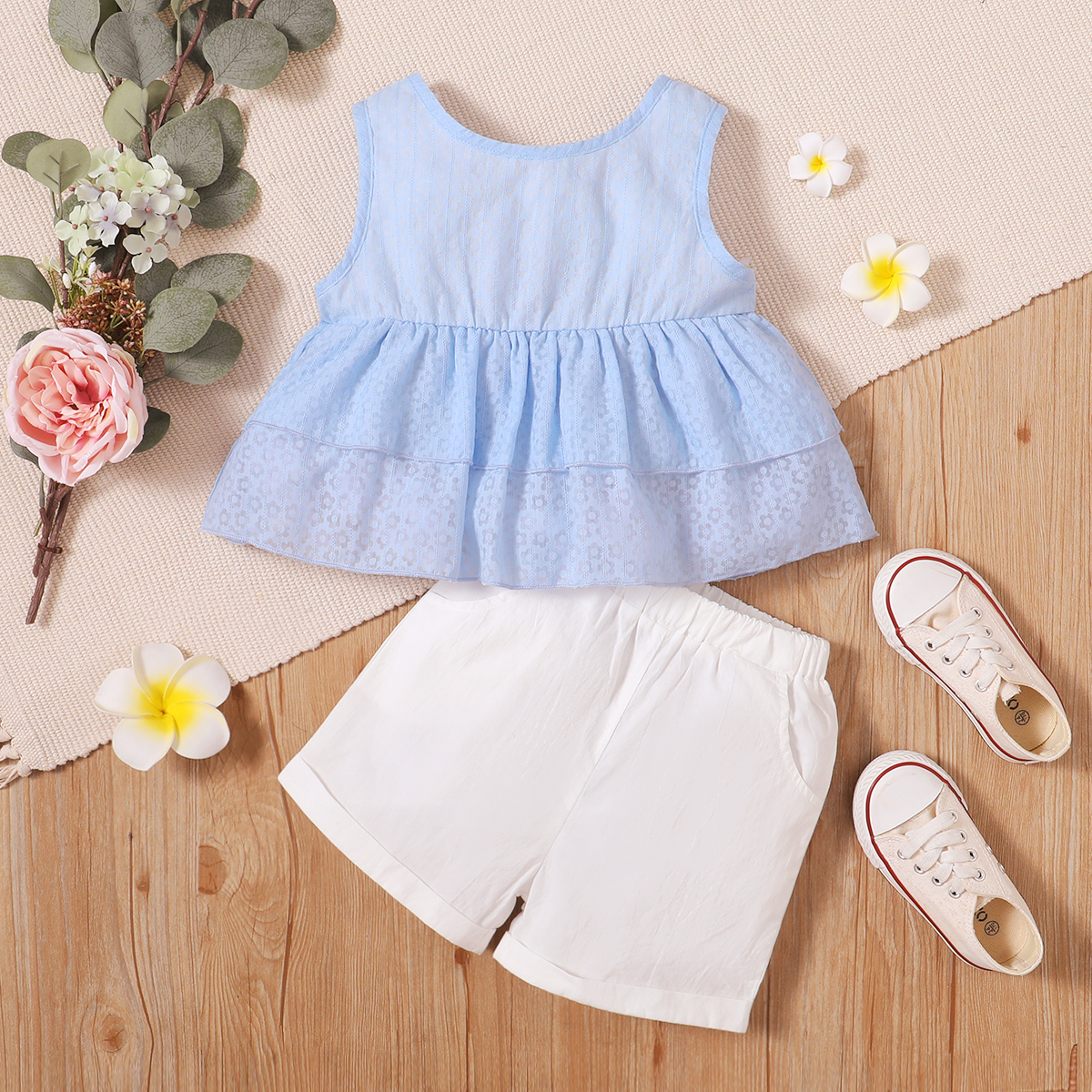 

Toddler Girl Layered Sleeveless Top And Solid Shorts