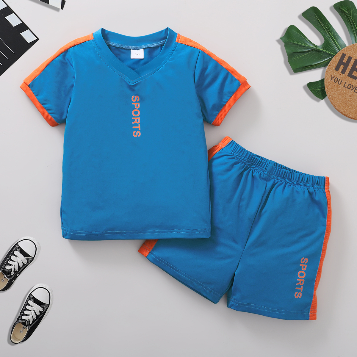 

'Sports' Letter Print Color block Tee and Shorts Athleisure Set for Toddlers / Kids