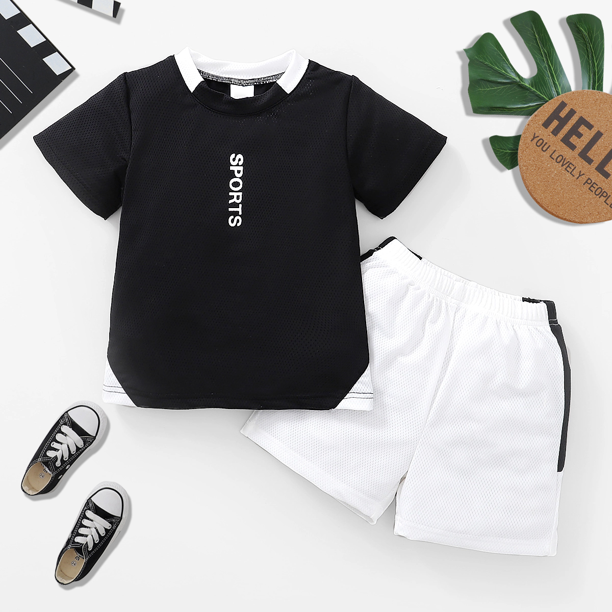 

'Sports' Print Mesh Tee and Shorts Athleisure Set for Toddlers / Kids