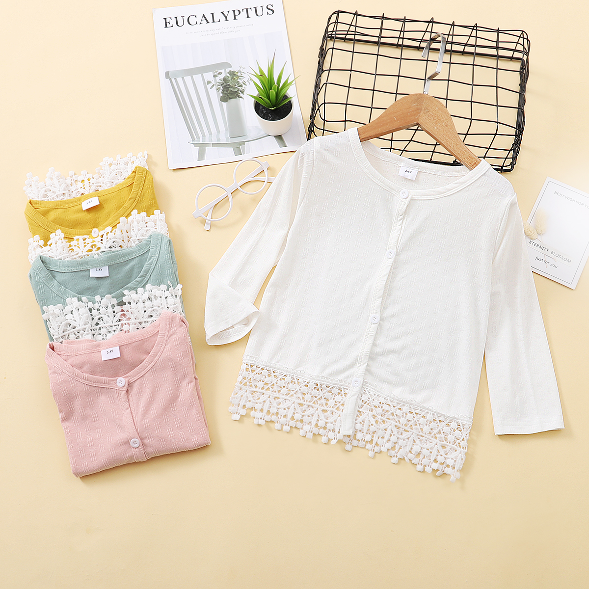 

Toddler Girl Solid Long-sleeve Hollow out Top